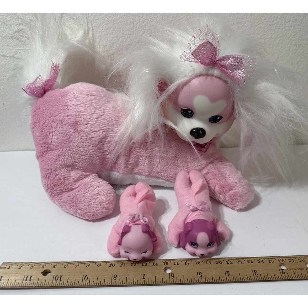 PUPPY SURPRISE Plush Toy Dog /puppies 2014 Pink White Sparkle Bow Stuffed Animal - Picture 6 of 13